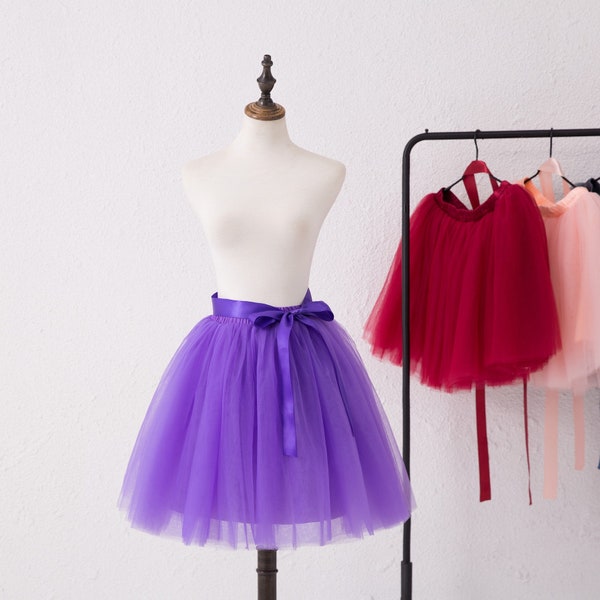 Custom Tulle Skirt,Adult Tutu Skirt,Tulle Skirt,Knee Length Tulle Skirt, Skirts for Women,Maxi Skirt,Purple Party Tutu with Satin Bow Belt