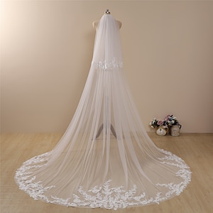 Blusher Veil,2-tier veil,Celestial Chapel Length Veil Floral Lace Wedding Veil Ivory Chapel Veil,bridal veil,wedding veil cathedral,ivory