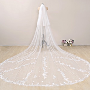 Starry Veil,Two Tier Cathedral Veil with Stars, Ivory Blusher Veil,Royal Length Veil,Starry Lace Bridal Veil,Bridal Shower Veil,Custom Veil