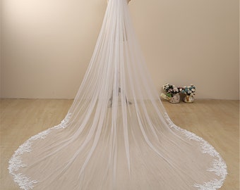 Wedding Veil,Veil with Sequins,Vintage Flowery Wedding Veil,Floral Veil,Floral Lace Cathedral Veil,Flowery Wedding Veil,Lace Chapel Length