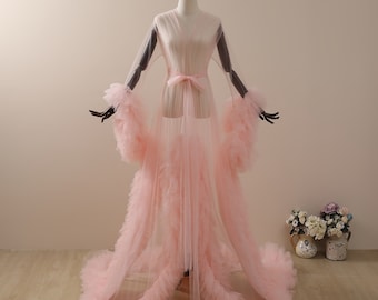 Abito premaman in tulle con volant, vestaglia da sposa, abito per baby shower