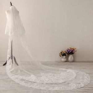 Fairy Lace Wedding Veil Chapel Lace Wedding Veil Cathedral Bridal Veil Romantic Wedding Veil Flowy Lace Wedding Veil Two Layers