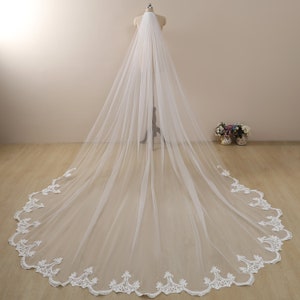 Wedding Veil long,Bridal veil,lace veil,Royal Cathedral veil,floral lace veil,minimalist veil,Chapel veil,floor veil,custom length veil soft