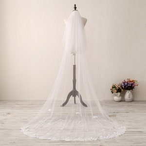 Ivory Lace Wedding Veil Cathedral Lace Bridal Veil White Bridal Veil White Wedding Veil Soft Wedding Veil Two Layers