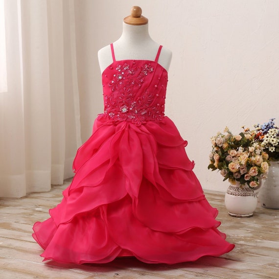 Shocking Pink Girls Party Dress Flower Girl Dress Spaghetti Etsy