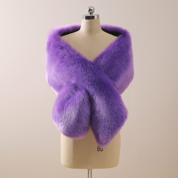 Lilac Bridal Shawl Faux Fur Bridal Stole Lavender Faux Fur Bolero Bridal Shawl Cape Purple Fur Shawl Wrap Purple Wedding Shrug Faux Fur