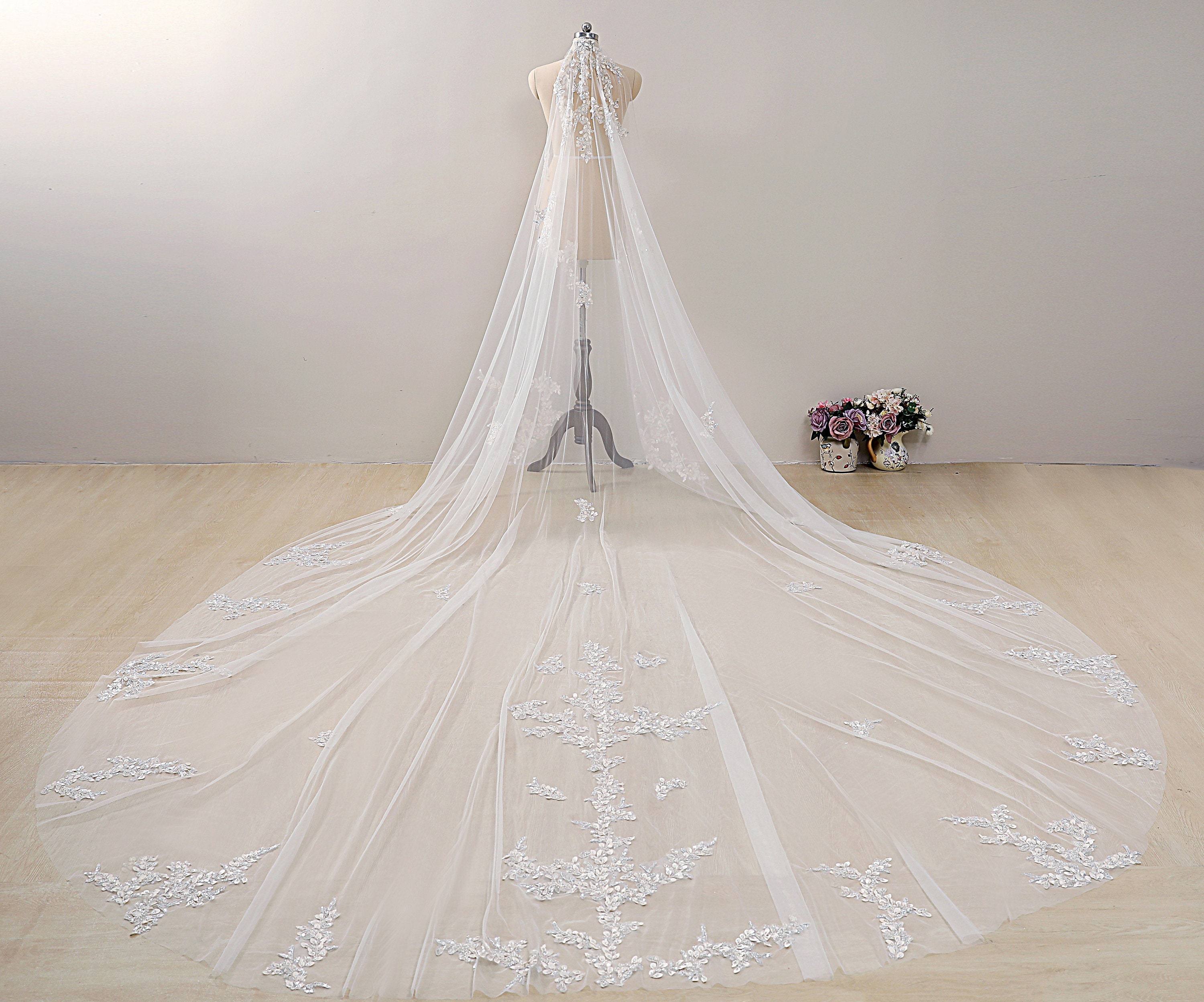 Romantic Sparkle Grain Lace Wedding Veil Embroidered Lace - Etsy