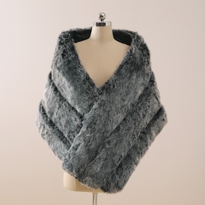Grey Faux Fur Shawl Black Gray Bridal Faux Fur Stole Grey Fur Bolero Faux Fur Bridesmaid Shrug Wedding Stole Faux Fur Black Gray Shawl Cape