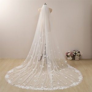 Velo a farfalla celeste Velo da sposa in pizzo avorio con farfalle Velo da sposa Velo da sposa lunghezza regale Velo in pizzo vintage Velo floreale Boho Valzer