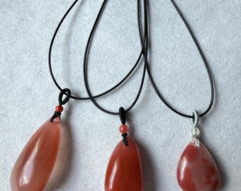 Nanhong Agate Teardrop Pendant Necklace | Chinese Red Agate | Natural Gemstone Necklace | Adjustable Cord | Healing Crystal Jewelry