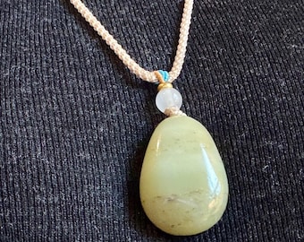 Natural Jade Green yellow egg shaped Pendant Necklace timeless minimalist gift for her Sustainable jewelry Meaningful gift handmade jewelry