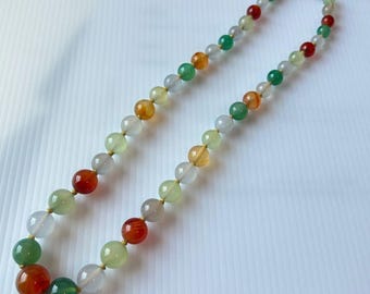 Multicolor natural agate carnelian beaded Necklace multiple color vintage 80s statement jewelry