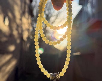 Natuurlijke gele jade kralenketting – enkele streng ketting of 3 wikkelarmbanden zilverkleurig accent laboratoriumcertificaat veelzijdige natuurlijke jade