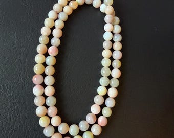 Natuurlijke meerkleurige ketting met agaatkralen | Roze lavendel agaat ketting | Veelkleurige agaatkralen van 7 mm | 19 inch met gouden aanduiding