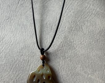 Natural Ivory brown Jade Taihu Stone Pendant Necklace | Organic Cave Jade Carving | 太湖石 随形 | brown Jade Necklace | Unisex Minimalist READ