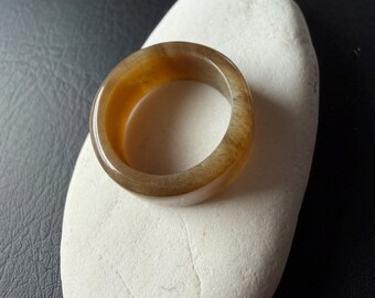 Honey Amber Jade Band Ring | Wide Natural Jade Ring | Sugar Brown Warm Tone Stone Ring | Size 8 | Unisex Jade Ring | Minimalist Gift