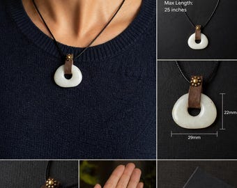Natuurlijke witte jade vredesschijf hanger lederen borgtocht verstelbaar waxkoord ketting | Minimalistische sieraden Moederdagcadeau