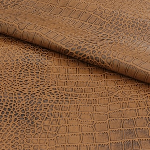Crocodile Lamb Skin Leather Cognac Design  (%100 Genuine Natural Skin )
