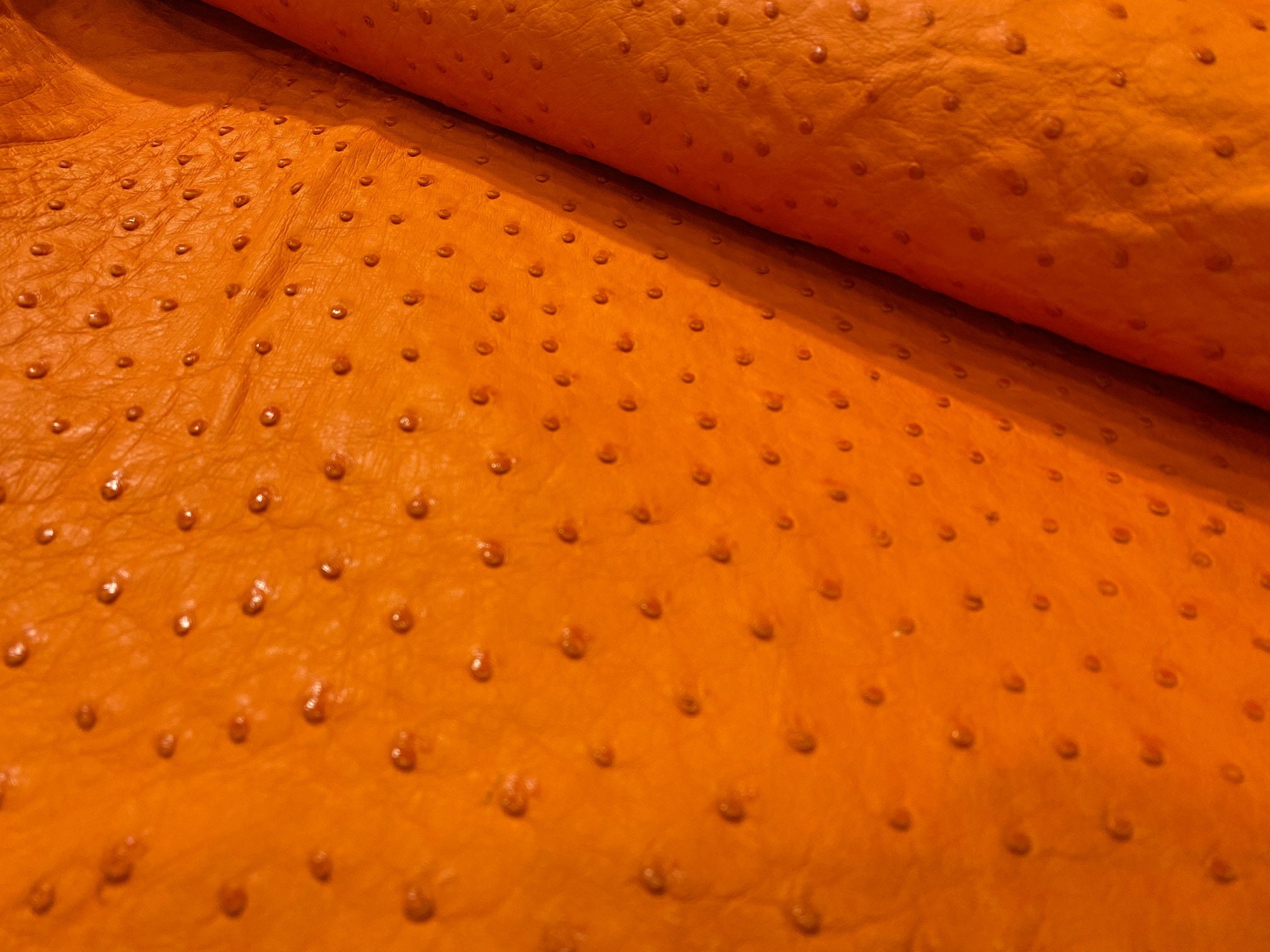 Ostrich skin Leather Tangerine Color (%100 Genuine Natural Skin)