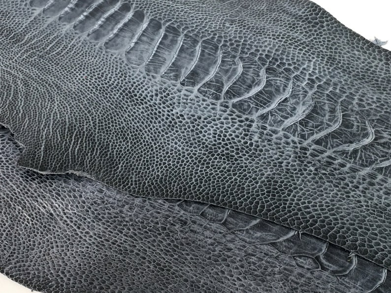 Ostrich Hide Leather Charcoal Color 100 Genuine Natural Skin Etsy