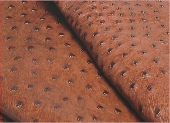 Ostrich skin Leather Cognac Color SF (%100 Natural Genuine Hide)