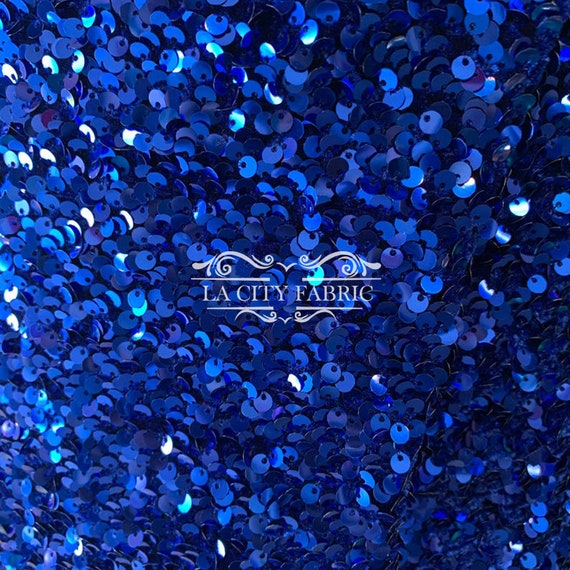 Royal Blue Sequins on a Blue Stretch Velvet Fabric by the Yard / All Over Sequins  Embroidery 2 Way Stretch Velvet Sequins Lace Fabric 