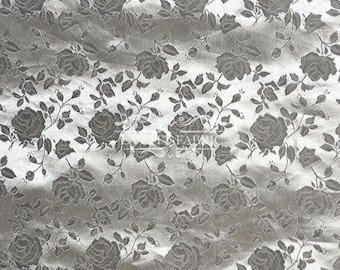 New Silver Jacquard Satin Fabric By The Yard / Brocade Jacquard Floral Satin Fabric / 60" Width / used for Tablecloth