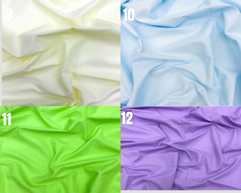 Cotton Polyester Broadcloth Fabric | Light Yellow | Light Blue | Lime Green | Lilac
