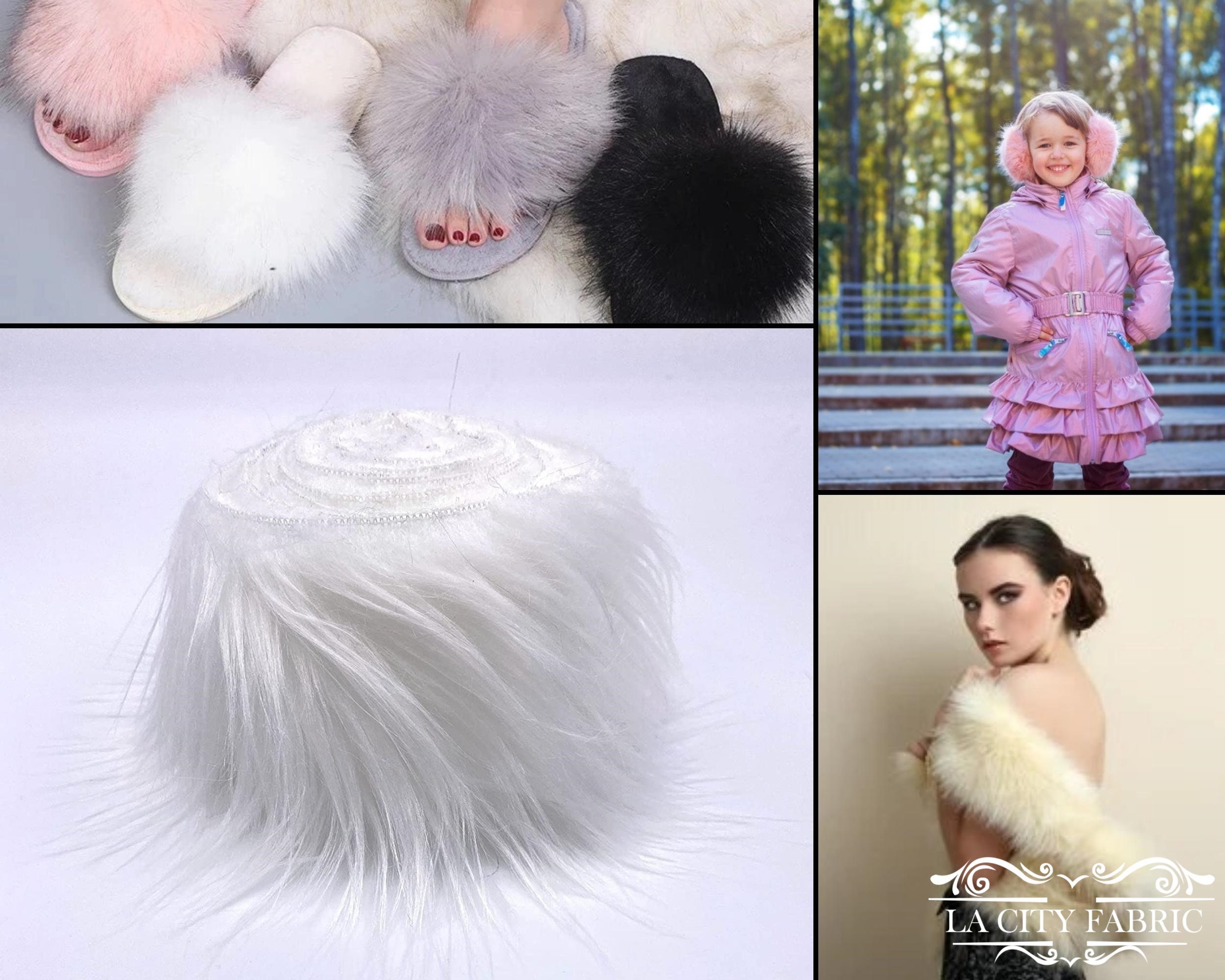 Ribbon White Faux Fur Fabric by the Strips Ribbon | Animal Fake