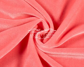 Coral Stretch Velvet Fabric by the Yard _ 4 Way Stretch Spandex Fabric _ Thick and Soft Fabric