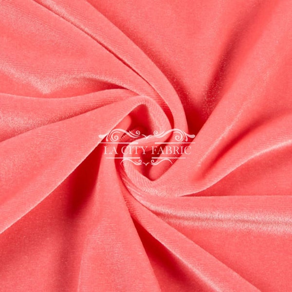 Coral Stretch Velvet Fabric by the Yard _ 4 Way Stretch Spandex Fabric _ Thick and Soft Fabric
