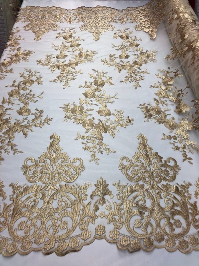 2 Way Stretch Mesh Lace FlowerFloral Handmade Mesh Lace Fabric By The Yard Embroidery LaceBridal LaceTableclothsNight GownsTaupe