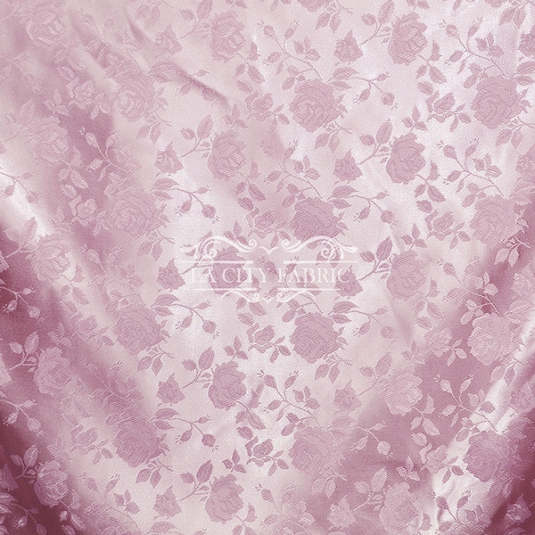 Nouveau tissu de satin Jacquard rose par jardin / Tissu de satin floral Brocade Jacquard / Largeur 60 « / utilisé pour nappe