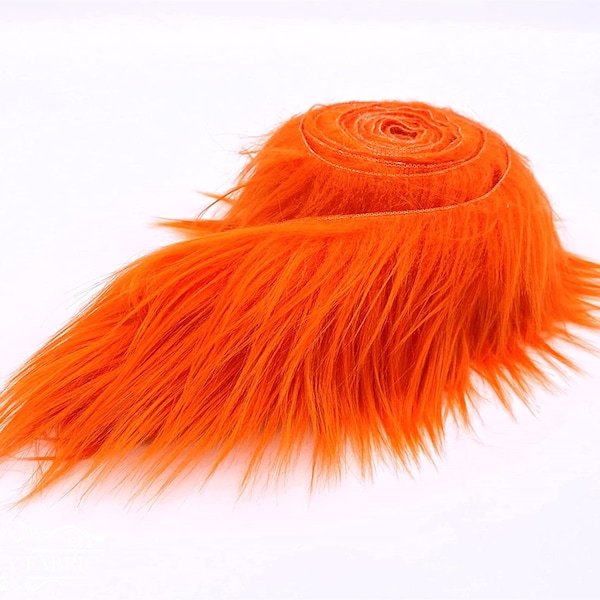 Ruban Orange Faux Fourrure Tissu Par Les Bandes Ruban | Animal Fake Fur Long Pile | Rubans ultra doux en fausse fourrure