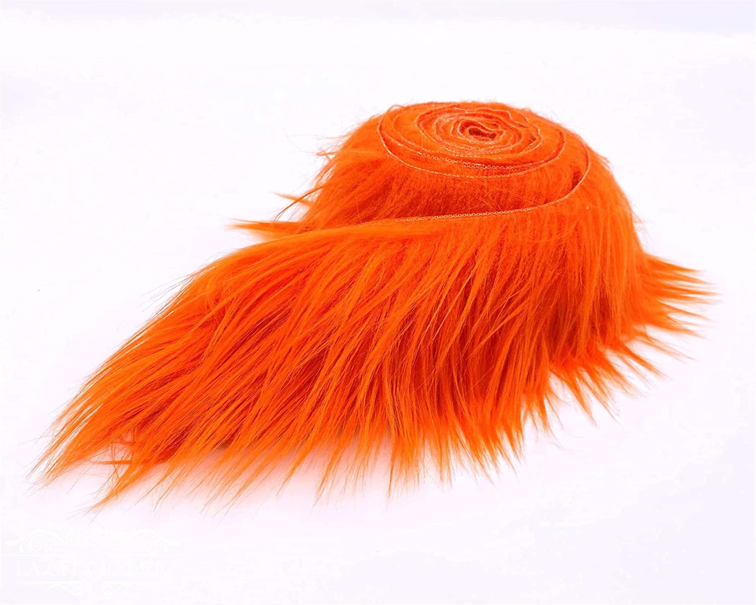 Ribbon Orange Faux Fur Fabric By The Strips Ribbon | Animal Fake Fur Long Pile | Ultra Soft Faux Fur Strip Ribbons