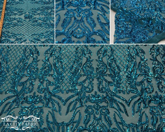 4 Way Stretch Sequin Fabric by the Yard Embroidery Lace Fabric for