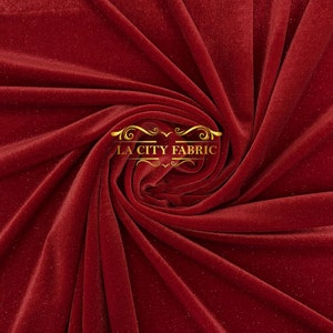 Red Glitter Spandex Stretch Velvet Fabric | By The Yard Shiny Spandex Velvet Fabric | for dresses, decor, tablecloths