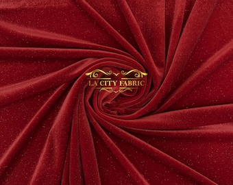 Red Glitter Spandex Stretch Velvet Fabric | By The Yard Shiny Spandex Velvet Fabric | for dresses, decor, tablecloths