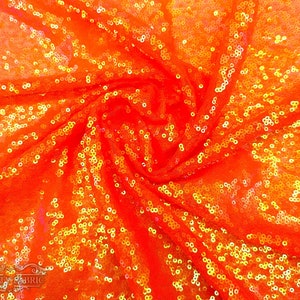 Iridescent Neon Orange All over Mini Sequin Fabric By The Yard | On Tulle Mesh Fabric | For Dresses, Tablecloth and more