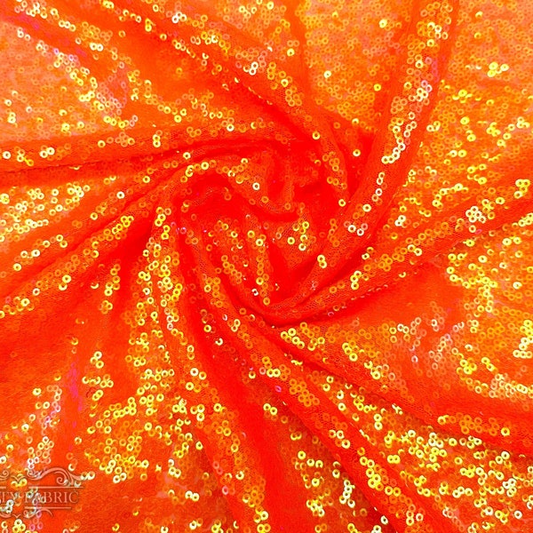 Iridescent Neon Orange All over Mini Sequin Fabric By The Yard | On Tulle Mesh Fabric | For Dresses, Tablecloth and more