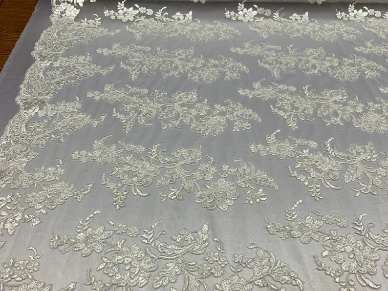 Ivory Design Lace2 WAY Stretch Lace FLORALFLOWERSMesh Lace Fabric By Yard Handmade Lace Embroidery Dress LaceTableclothsRunnersCostume