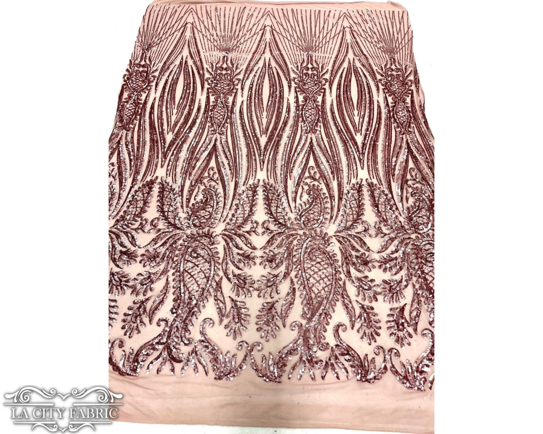 Dusty Rose Sequin Fabric by the Yard Loyalty Design Damask Embroidery 4