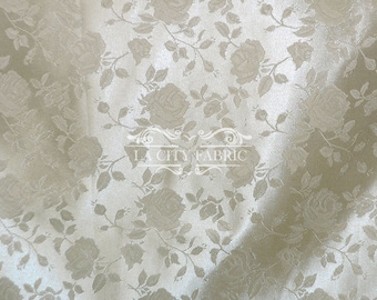 New Champagne Jacquard Satin Fabric By The Yard / Brocade Jacquard Floral Satin Fabric / 60" Width / used for Tablecloth