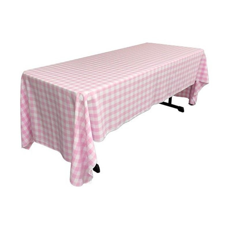 WhitePinkPolyesterGinghamCheckered Rectangular Tablecloth 58 x 144Decorations Outdoor Tablecloths