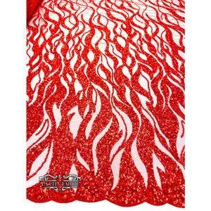 Red Lace Fabric By The Yard | Beaded Embroidery Fabric with Sequin on Mesh Fabric | For Wedding Dress, Prom Dress