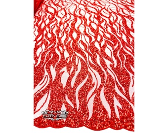 Tela de encaje rojo cortada a medida / Tela bordada con cuentas con lentejuelas en tela de malla / Para vestido de novia, vestido de graduación