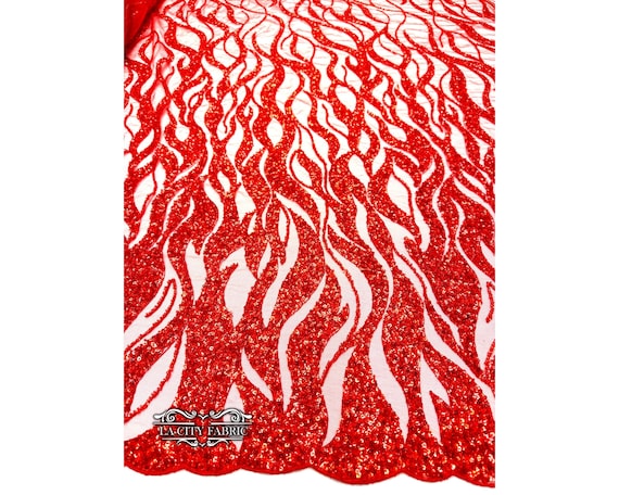 Red Lace Fabric By The Yard Beaded Embroidery Fabric with Sequin on Mesh  Fabric For Wedding Dress, Prom Dress