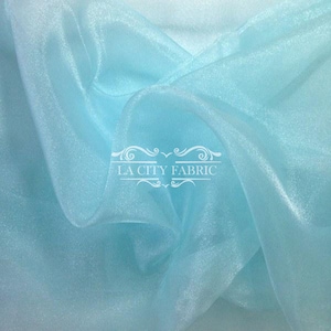 Luxury Aqua Crystal Sheer Organza Fabric By The Yard | High-Quality Organza Fabric for Wedding/ Party Decorations | Wholesale Price