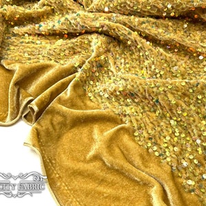 Iridescent Gold | Spandex Velvet Sequin Fabric | 2 Way Stretch Fabric | Embroidery Sequin On a Velvet Fabric | Shiny Sequin