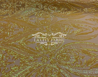 Details about    Designer authentic yellow lace with qold sequins fabric Made in Italy Price x1m 